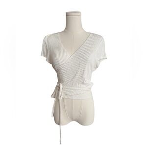 Reformation creamy white cropped wrap tie shirt M